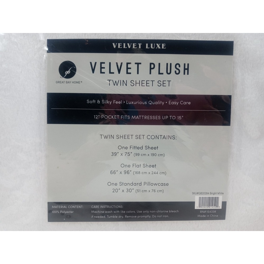 Twin Sheet Set White Velvet Plush Extra Soft Velvet Luxe Sheets Great Bay Home - Picture 5 of 7